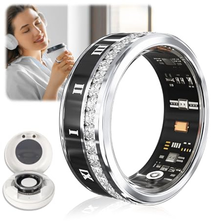Lozltx Smart Ring & Inklusive Ladefach【Branchen Nr.1 – 100% Stabile Verbindung】 2026 Fitness Tracker für Sleep Tracking Wearable, SpO2, Smartring für Android & iOS （B-Schwarz, Größe 8）