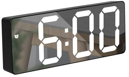 Orologio digitale da scrivania a LED con display della temperatura e design elegante a specchio dimmerabile per camera da letto o ufficio