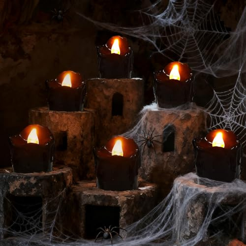 23GUANYI 12 Pezzi Nero Candele LED Decorazioni Halloween, Illuminazione Tremolante Lumini LED Batteria Realistiche Senza Fiamma Candela LED per Tavola Casa Interni Festa Halloween Decorazioni