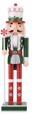 Wooden Christmas Soldier Nutcracker Decorations, 15 Inch Xmas Nutcracker Figure Christmas Decor for Home, Shelf, or Party Display (Green)