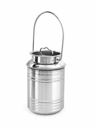 Milchbehälter aus reinem Edelstahl mit Griff, Milchkanne mit Deckel, Silber, 2 Liter