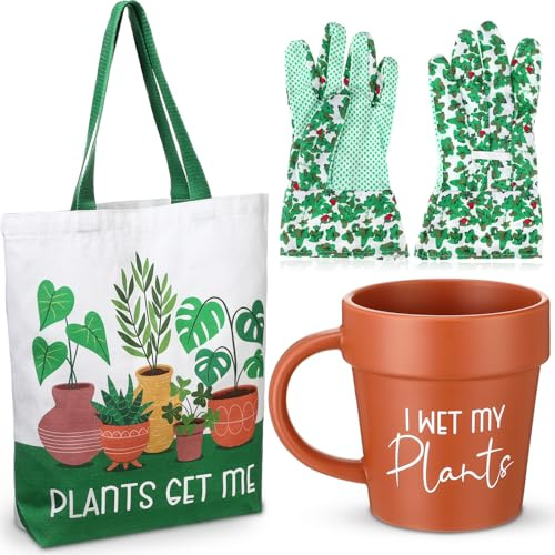 Hestya 3 Pieces Gardening Gifts for Women - Plant Lover Gift Set with Plant Mug, Canvas Tote Bag & Gardening Gloves, Funny Gifts for Mum, Her, Teacher, Birthday, Mother's Day, Christmas