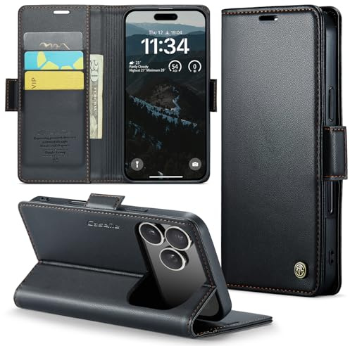 Phernykas Handyhülle für iPhone 17 Pro Hülle Leder,Magnetische Klapphülle mit kartenfach und Standfunktion Smartphone Schutzhülle Lederhülle iPhone 17 Pro Flip Book Case (Schwarz)