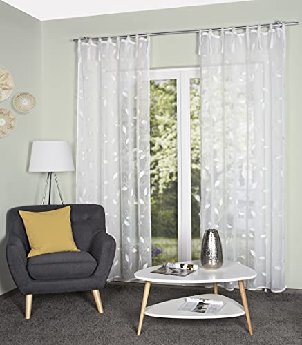 HOME WOHNIDEEN Schlaufenschal AIDINA, Bestickt, halbtransparent, mit Schlaufen und 8 Bindebänder, Farbe: wollweiß, Größe: 245 x 140 cm, Anzahl:1x