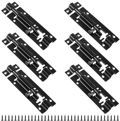 TAICHEUT Paquete de 6 pernos de torre resistentes de 4 pulgadas, color negro, pernos de bloqueo de puerta, pernos de barril de puerta reforzados con revestimiento negro para una mayor seguridad en