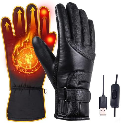 Cablelera Gants Chauffants USB, Gants Chauffants pour Homme Femme, Chauffage Gants d'hiver Imperméables Écran Tactile pour Moto, Vélo, Ski, Patinage