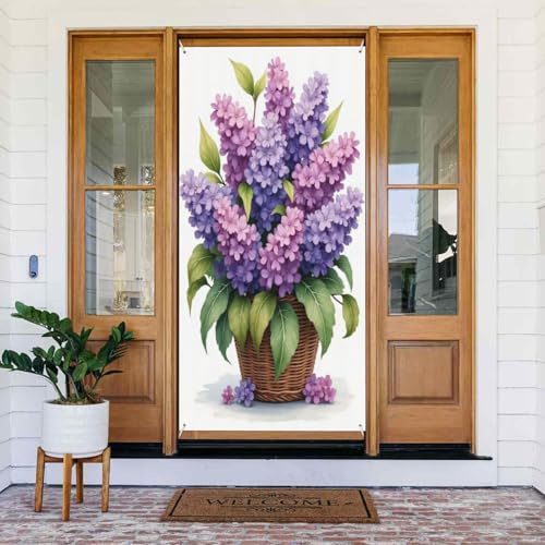 Türabdeckungen Dekorationen – moderner Blumenstrauß, lila Druck, Nr. 253, Herbst-Winter-Türbanner für Vorderseite, Frühling-Sommer-Schild, Abdeckung, Banner, hängende Kulisse für Außen- und