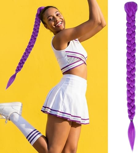 VLYX Lila försträckt syntetiskt fläthår - 24 tum - För flätor, peruker, Halloween-kostymer, cosplay (Lila, 24 tum)