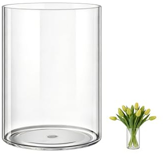MELEJIA Vasi in Acrilico Rotondo Trasparente, Vaso Indistruttibile Leggero - Diametro 15cm x Altezza 25cm, Vasi Trasparente Resistente per Fiori Freschi/Finti, Decorazione Interna/Esternea