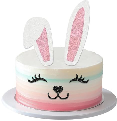 ZXTGBQ 5Pcs Rabbit Ears Cake Decoration, Happy Easter Day Cake Toppers Bunny with Ears Eyelashes Nose for Happy Easter Rabbit Theme Children Birthday Party