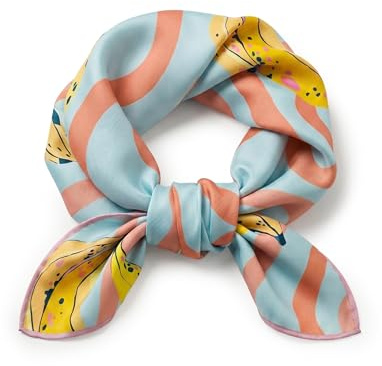 Vivisence Donna Foulard In Seta Bordi Arrotolati Eleganza E Comfort, Giallo/Azzurro,45 X 45 Cm