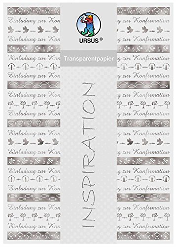 Ursus 76604601 - Transparentpapier, Bordüren, Konfirmation, DIN A4, 115 g/qm, 5 Blatt, Vorderseite mit Heißfolie in silber veredelt, mit Banderole