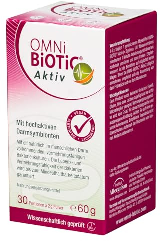 OMNi BiOTiC Aktiv | 30 Portionen (60 g) | 11 Bakterienstämme | 10 Mrd. Keime pro Tagesdosis | Pulver | Vegan | Zur täglichen Anwendung | Mit Bakterien für die Darmflora