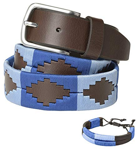PELPE Argentinischer Ledergürtel mit passender Schnur und Lederarmband. Auf Leder gestickter Gürtel für Männer und Frauen. Argentinische Pologürtel