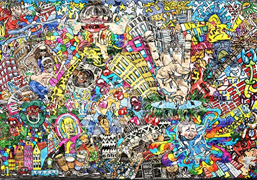 wandmotiv24 Fototapete Streetart Hand Menschen Häuser, XL 350 x 245 cm - 7 Teile, Wanddeko, Wandbild, Wandtapete, Graffiti Bunt Kunst M5940