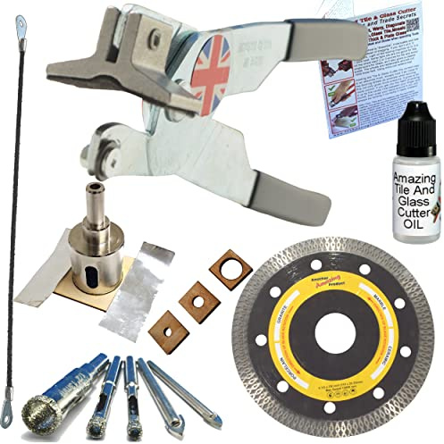 Ceramic Tile Cutter Tool Kit 3 Grinder Blade for Corners and Cutting Electrical Sockets in Porcelain Hacksaw Blade for Notches in Tile Drill Bits for Towel Rails Grab Bars Hole Saw for Pipes and Taps