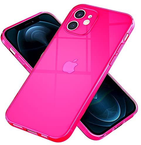 NALIA Neon Silikonhülle für iPhone 12 Mini - Linsenschutz - Hülle, Pink | Rutschfester Grip in der Hand, Kabelloses Laden, Bündiger Kamera-Abschluss, Erhöhter Rand zum Ablegen, VIBE