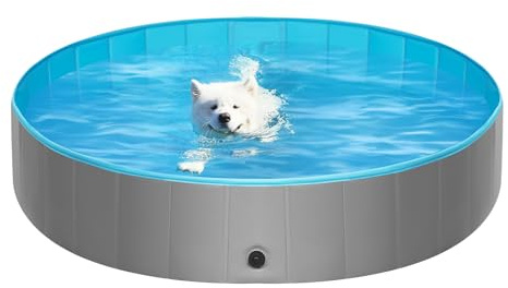 EUGAD hundpool, hund swimmingpool plaskdamm husdjur simbassäng badkar för hundar katter vikbar doggy pool kattpool, grå+blå 120x30cm