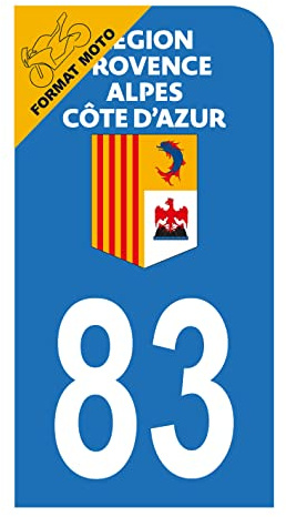 Hadexia Aufkleber für Nummernschild, Motorroller, Departement 83 Var, Logo Region Provence-Alpes-Côte d'Azur