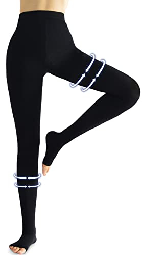 Beister Medical Compression Tights for Women & Men, Class 2 Open Toe Thigh High Pantyhose, 20-30 mmHg Graduated Support for Varicose Veins, Edema