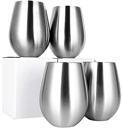 JMIATRY Juego de 4 copas de vino de acero inoxidable, 18 onzas/532 ml, grandes, irrompibles, copas de vino tinto, copas de vino sin tallo para uso diario, picnic al aire libre y regalo de Navidad