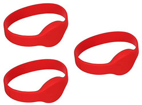 sourcing map ID Card Key Wristband RFID Proximity 125KHz TK4100 Read Only Contactless Token Tag Bracelet for Door Entry Access Control Red 3 Pack