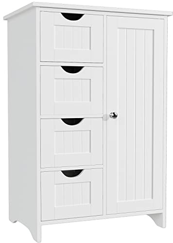 YESHOMY Bathroom Storage Cabinet, Side Free Standing Organizer with Large Space and Adjustable Shelves, Home Office Furniture for Multifunction in Living Room, Hallway, Kitchen, Bedroom, White