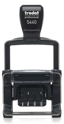 Mister Timbri Timbro Datario Autoinchiostrante Trodat 5440 48x28 mm Rotondo Personalizzabile - 4 Righe di Testo, Ecologico e Ideale per Dati Aziendali o Firma