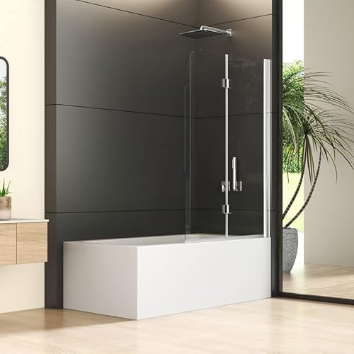 Goezes Faltbar Duschwand für Badewanne 120x140cm 2-teilig, Helles Silber Duschtrennwand Badewannenaufsatz, Doppelfaltflügeltür Duschabtrennung, 6mm Nano ESG Glas