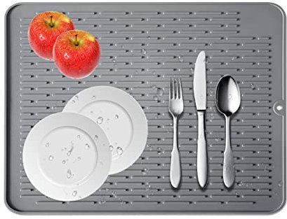 sinzau Tappetino Scolapiatti in Silicone Antiscivolo Resistente al Calore, 45 x 40 cm, per la Cucina di Posate, Grigio