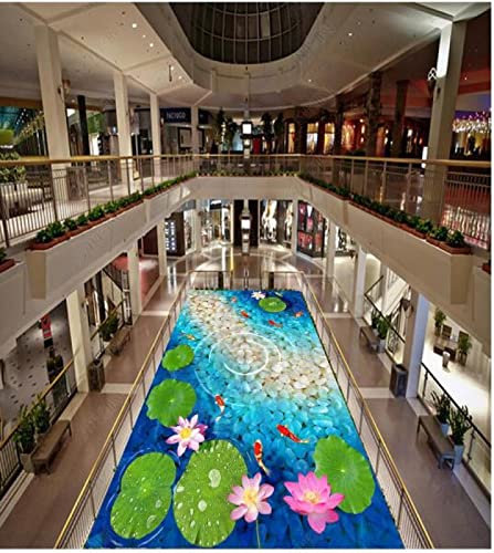 Autocollant De Sol Étanche Autocollant Personnalisé Peinture Au Sol 3D De L'Étang À Poissons De Lotus, 300 * 210Cm