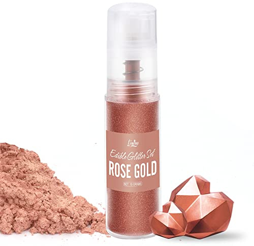 Essbarer Glitzer - 10g Essbarer Glitzerpulver Glitzerstaub in Sprühflasche für Getränke, Kuchen - Metallisch Glitzerpuder Lebensmittelfarbe Pulver zum Cocktails, Wein, Fondant, Keksen (Roségold)