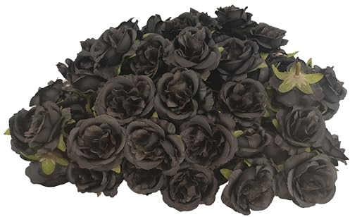 ATFL Künstliche Rosenblüten aus Satin, 6,3 cm, 80 Stück, Seidenrosenköpfe, ohne Stiel, künstliche schwarze Rosen ohne Stiel für Bastelarbeiten, Blumenstrauß (80 Stück, schwarz)