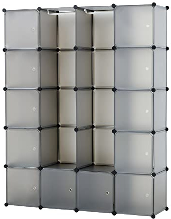 Baroni Home Platzsparende Kleiderschrank, Steckregal mit stapelbaren Fächern mit Türen, Organisatoren aus Kunststoff, Würfel Regalsystem für Wohn- oder Schlafzimmer, Flur, Mattgrau (20 Fächern)