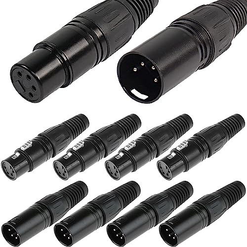 Xiatiaosann 4-polige XLR Buchsen und 4-polige XLR Stecker, Audio Mikrofon Stecker für Lautsprecher, Mikrofon, Kamera, Verstärker (8 Stück)