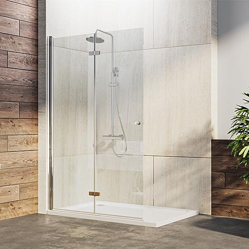 IMPTS Walk In Dusche Duschwand 75x185cm Faltbar Duschtür Duschtrennwand für Duschwanne klappbar Pendeltür aus 6mm klar ESG Glas