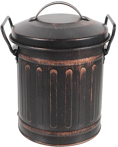 Housoutil Pattumiera per cenere con coperchio, stile vintage, per uso esterno, multiuso, in ferro, per cenere, portapenne, piccolo secchio in ferro in metallo