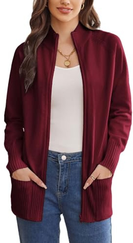 GRACE KARIN Long Sleeve Cardigan Sweaters for Women Full Zip Warm Sweater Coats for Women Fall Winter 2025 Knitwear M Wine Red