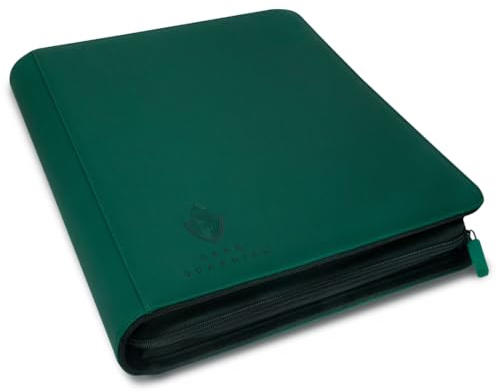 Card Guardian - Carpeta Toploader de 9 bolsillos con cremallera para 360 tarjetas - Bolsillos laterales - Compatible con tarjetas deportivas y coleccionables TCG (verde)