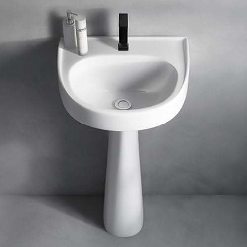 Lavabo de pedestal independiente de una pieza, fregadero de pedestal de cerámica blanco, fregadero de pedestal compacto de porcelana vítrea en blanco brillante, con desbordamiento y grifo ( Size : 41*