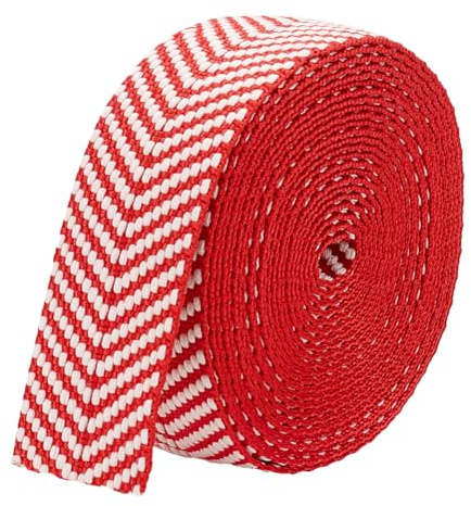 BENECREAT Cinta de Algodón Roja de 5 Yarda/4.6 Metros, Correas de Jacquard de 38 mm de Ancho, Cinta Plana con Estampado de Rayas para Asas de Bolsos, Correas para Bolso de Mano, Cinta de Tela