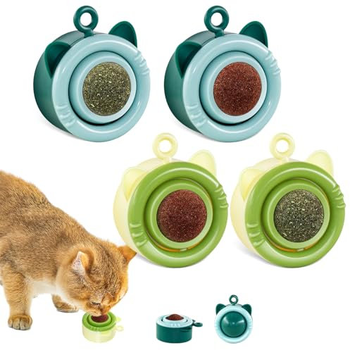 Havenfly 4 Stück Drehbare Katzenminze Ball, Katzenminze Spielzeug Wandroller für Katze, Katzenspielzeug Essbar mit Katzen Minze, Catnip Ball Toy