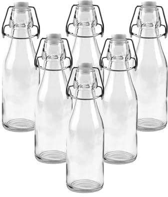 simpa Vintage Style Clear Glass Bottles with Swing Top Lids. Round 250ml Bottles - Set of 6