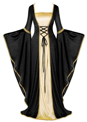 Spooktacular Creations Costume rinascimentale nero da donna, abito medievale in velluto da donna, abito rinascimentale da fata irlandese con pizzo, festa in maschera di Halloween (grande)
