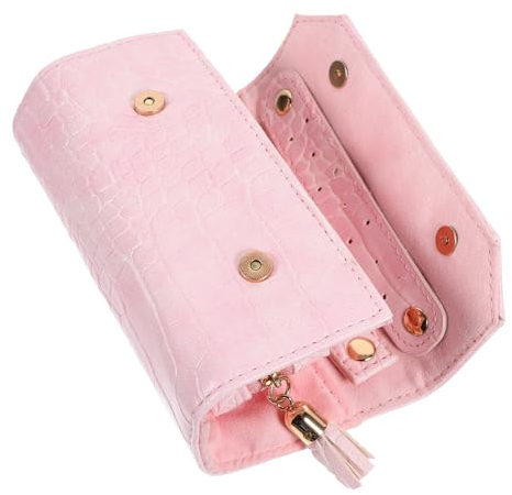 Luxshiny Schmuckrolle Reise-Schmucketui Leder-Schmuckaufbewahrungstasche Tragbare Schmuck-Organizer-Tasche für Halsketten Ohrringe Armbänder Ringe Broschen Und Mehr Rosa