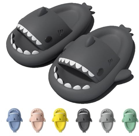 IDEINER Haj Tofflor för Kvinnor Herrar Shark Slippers Sommar Fisk Sandaler Hajskor Glidskydd Bekvämt Mjuka Flip-flop Gummi Beach Pool Sharky Slides Vuxna Unisex Svart Storlek EU 38/39