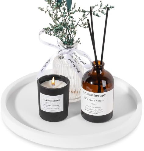 Bandeja de baño de Silicona Redonda para tocador, Soporte Decorativo para jabón, Organizador de encimera de Cocina, decoración de Mesa de café para Velas, perfumes, Plantas, 9 Pulgadas, Color Blanco