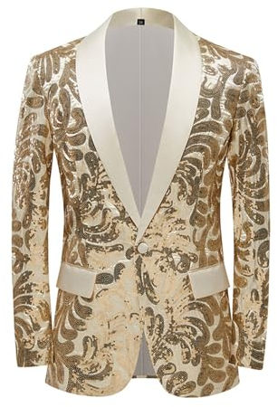 Costume de danse surdimensionné à paillettes pour homme - Tenue de soirée de fin d'année - Style décontracté - Veste de costume longue - Chaussettes pour homme, doré, XL