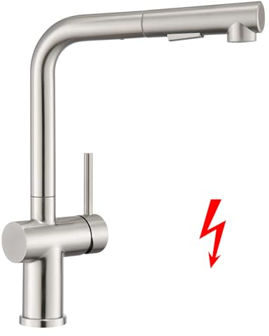 BONADE Niederdruck Armatur Küche Ausziehbar, Wasserhahn Küche mit Brause Zwei Wasserstrahlarten, Edelstahl Niederdruck Küchenarmatur, 360° Drehbar Mischbatterie Küche für Boiler, Gebürstet