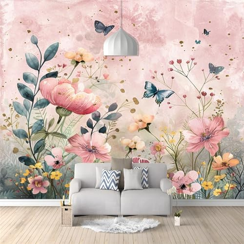 Motivtapete Fototapete Aquarell Schmetterling Blumen Tapete Fototapete Vlies Wand Tapete Wandbilder Wohnzimmer Schlafzimmer Kinderzimmer Dekoration Moderne Wanddeko 250 (B) x 175 (H) cm
